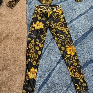 Versace Black and Gold Baroque Leggings and Bodysuit